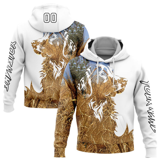 Custom White Black 3D Dog Hunting Sports Pullover Sweatshirt Hoodie - Main View