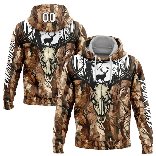 Custom Camo White-Black 3D Gun Hunter Deer Hunting Sports Pullover Sweatshirt Hoodie - Main View