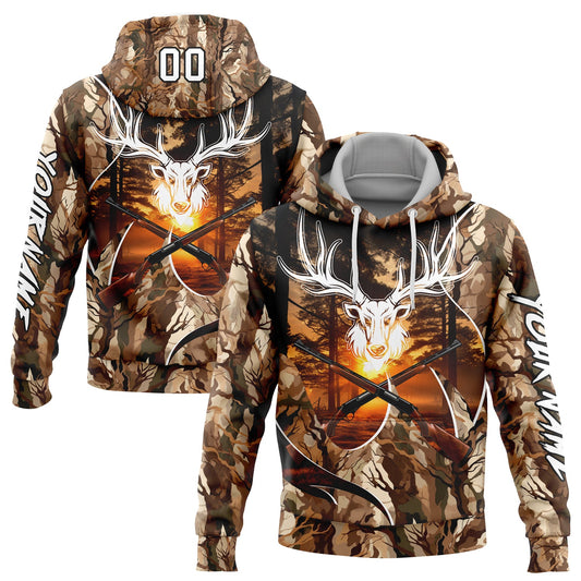 Custom Camo White-Black 3D Gun Deer Hunting Sports Pullover Sweatshirt Hoodie - Main View