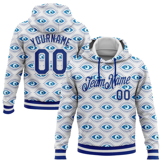 Custom Stitched White Royal 3D Pattern Design Evil Eyes Sports Pullover Sweatshirt Hoodie - Main View