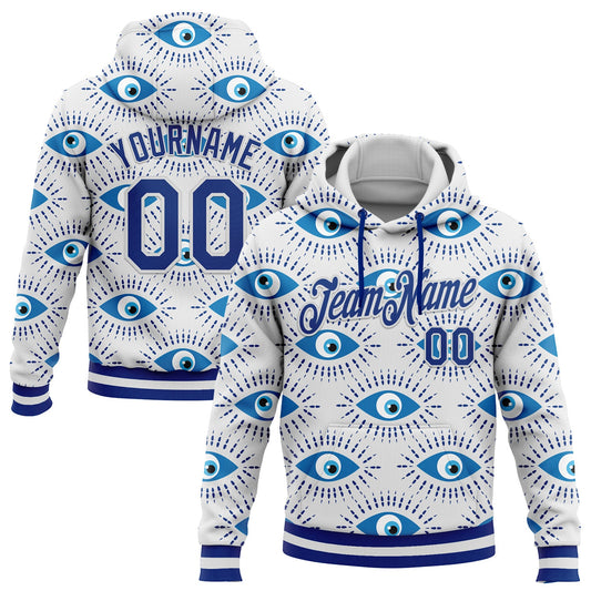 Custom Stitched White Royal 3D Pattern Design Evil Eyes Sports Pullover Sweatshirt Hoodie - Main View