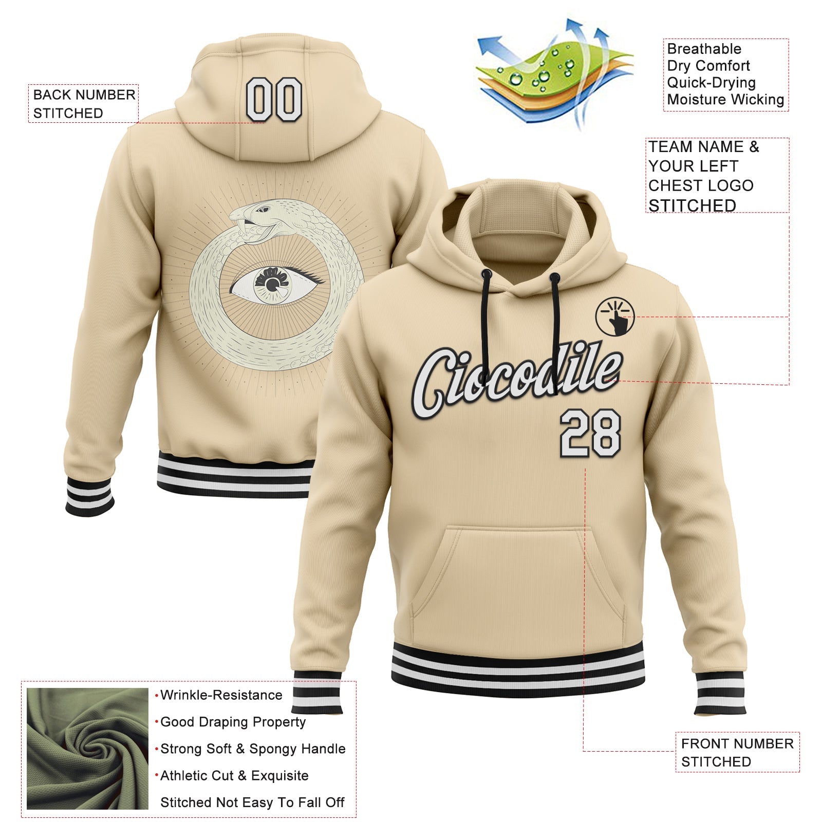 Custom Stitched City Cream White-Black 3D Pattern Design Evil Eyes Sports Pullover Sweatshirt Hoodie view 2