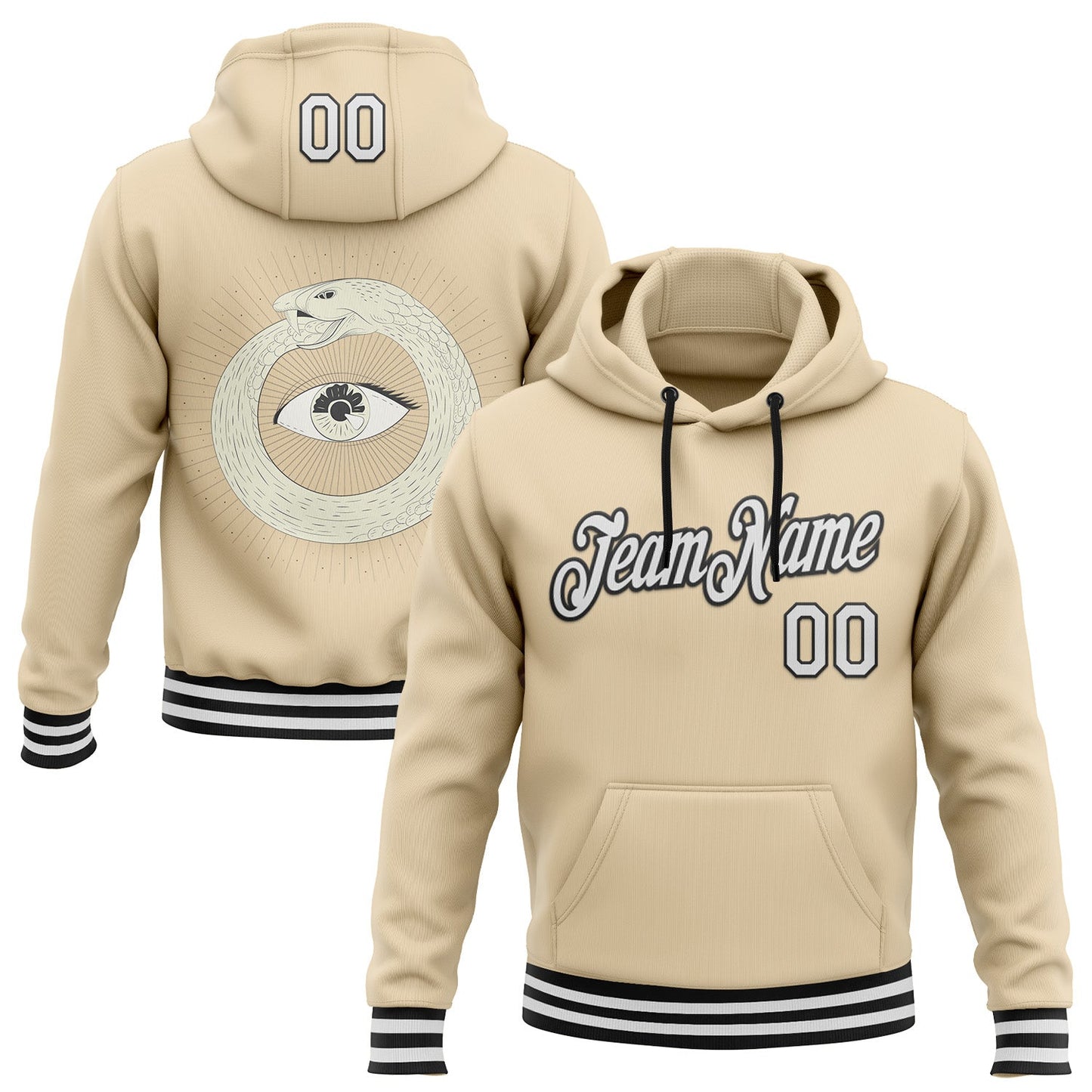 Custom Stitched City Cream White-Black 3D Pattern Design Evil Eyes Sports Pullover Sweatshirt Hoodie - Main View