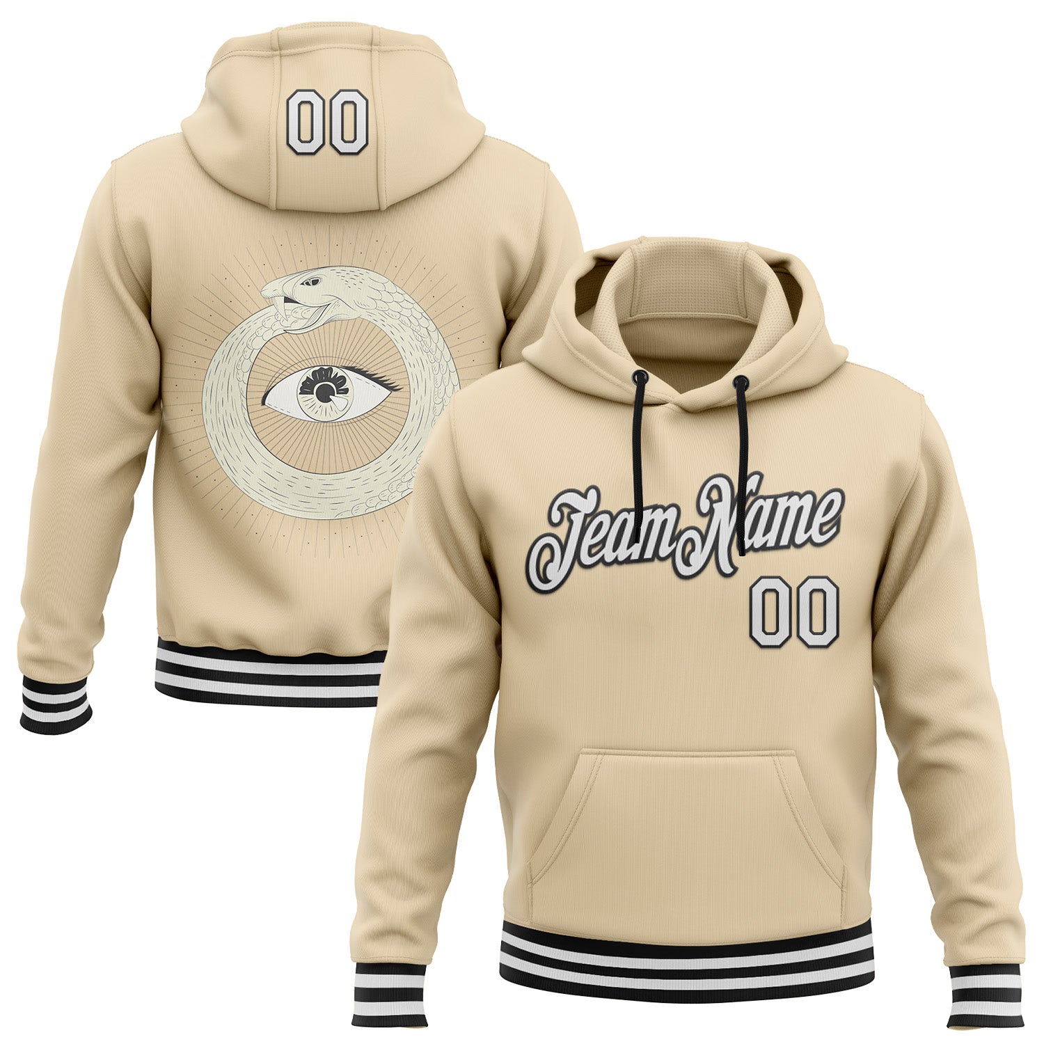 Custom Stitched City Cream White-Black 3D Pattern Design Evil Eyes Sports Pullover Sweatshirt Hoodie - Main View