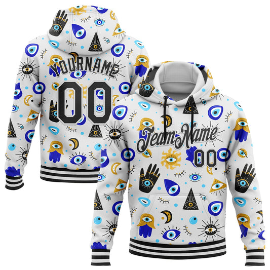 Custom Stitched White Black 3D Pattern Design Evil Eyes Sports Pullover Sweatshirt Hoodie - Main View