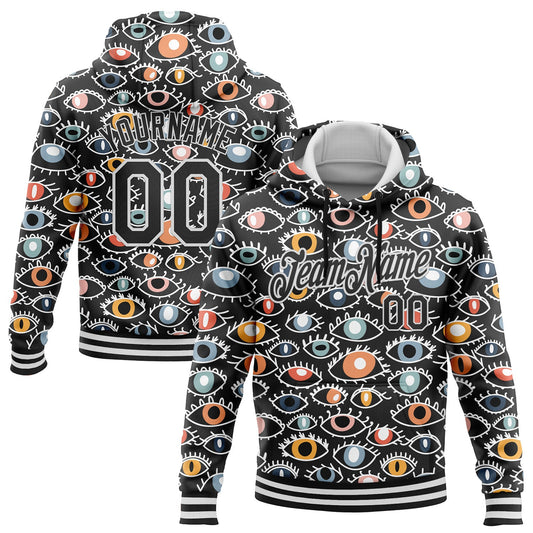 Custom Stitched Black White 3D Pattern Design Evil Eyes Sports Pullover Sweatshirt Hoodie - Main View