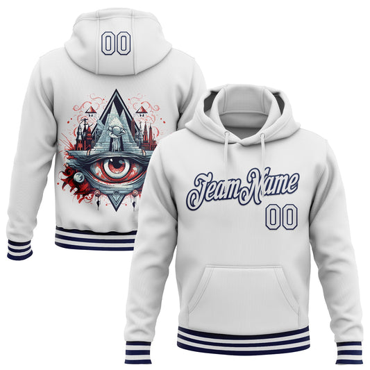 Custom Stitched White Navy 3D Pattern Design Evil Eyes Sports Pullover Sweatshirt Hoodie - Main View