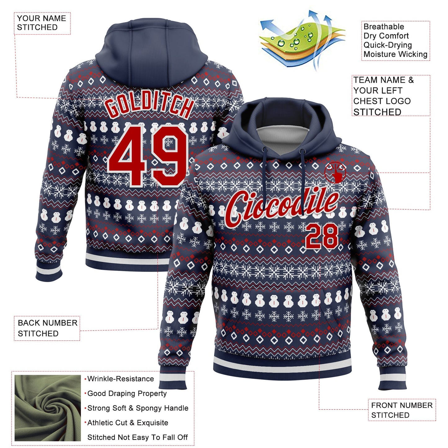 Custom Stitched Navy Red-White 3D Christmas Sports Pullover Sweatshirt Hoodie view 2