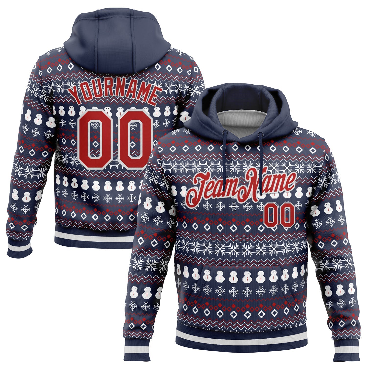 Custom Stitched Navy Red-White 3D Christmas Sports Pullover Sweatshirt Hoodie - Main View