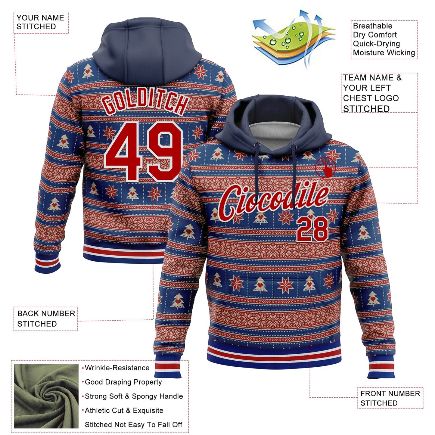 Custom Stitched Navy Red-White 3D Christmas Sports Pullover Sweatshirt Hoodie view 2