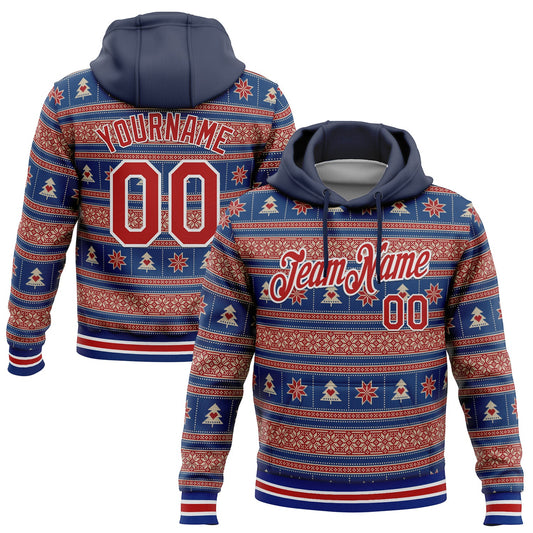 Custom Stitched Navy Red-White 3D Christmas Sports Pullover Sweatshirt Hoodie - Main View