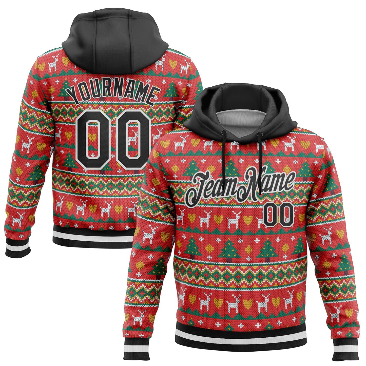 Custom Stitched Red Black-White 3D Christmas Sports Pullover Sweatshirt Hoodie - Main View