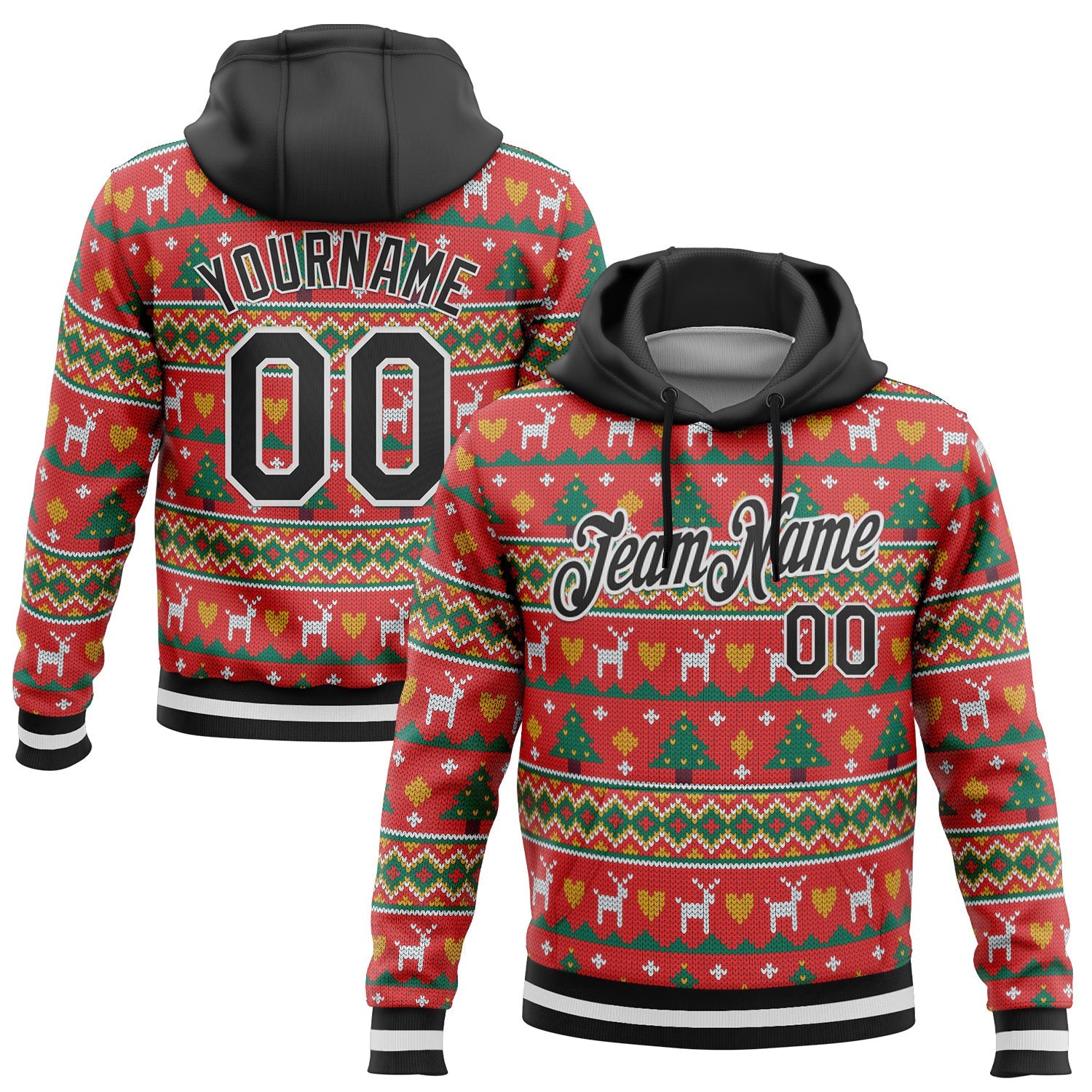 Custom Stitched Red Black-White 3D Christmas Sports Pullover Sweatshirt Hoodie - Main View