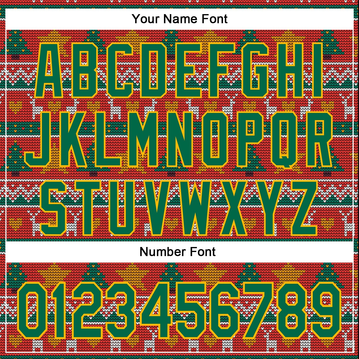 Custom Stitched Red Kelly Green-Gold 3D Christmas Sports Pullover Sweatshirt Hoodie view 4