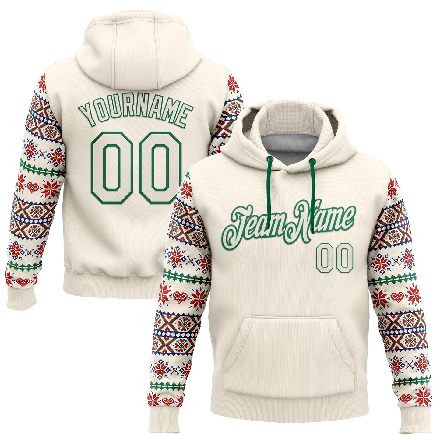 Custom Stitched Cream Red-White 3D Christmas Sports Pullover Sweatshirt Hoodie - Main View