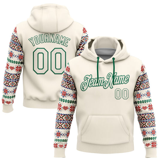 Custom Stitched Cream Red-White 3D Christmas Sports Pullover Sweatshirt Hoodie - Main View