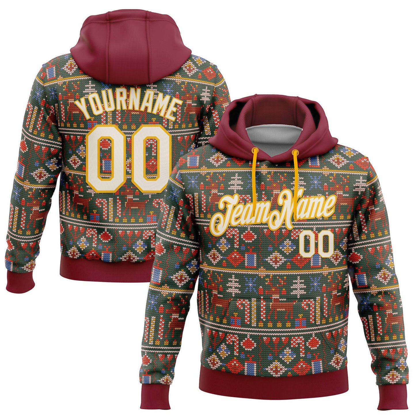 Custom Stitched Crimson Cream-Gold 3D Christmas Sports Pullover Sweatshirt Hoodie - Main View