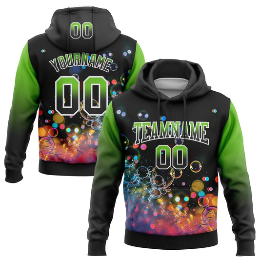 Custom Stitched Black Aurora Green-White Fade 3D Pattern Design Colorful Bubbles Sports Pullover Sweatshirt Hoodie - Main View