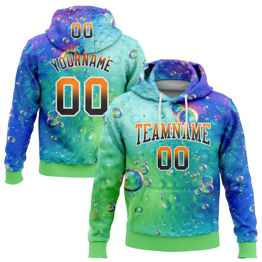 Custom Stitched Thunder Blue Bay Orange Black-Neon Green Fade 3D Pattern Design Colorful Bubbles Sports Pullover Sweatshirt Hoodie - Main View