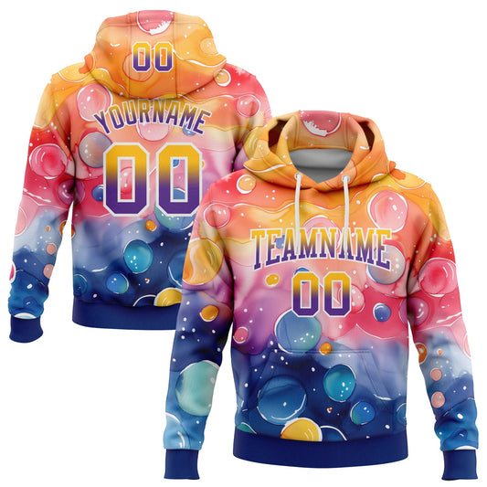 Custom Stitched Gold Purple-Royal Fade 3D Pattern Design Colorful Bubbles Sports Pullover Sweatshirt Hoodie - Main View