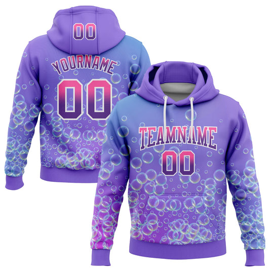 Custom Stitched Purple Pink-White Fade 3D Pattern Design Colorful Bubbles Sports Pullover Sweatshirt Hoodie - Main View