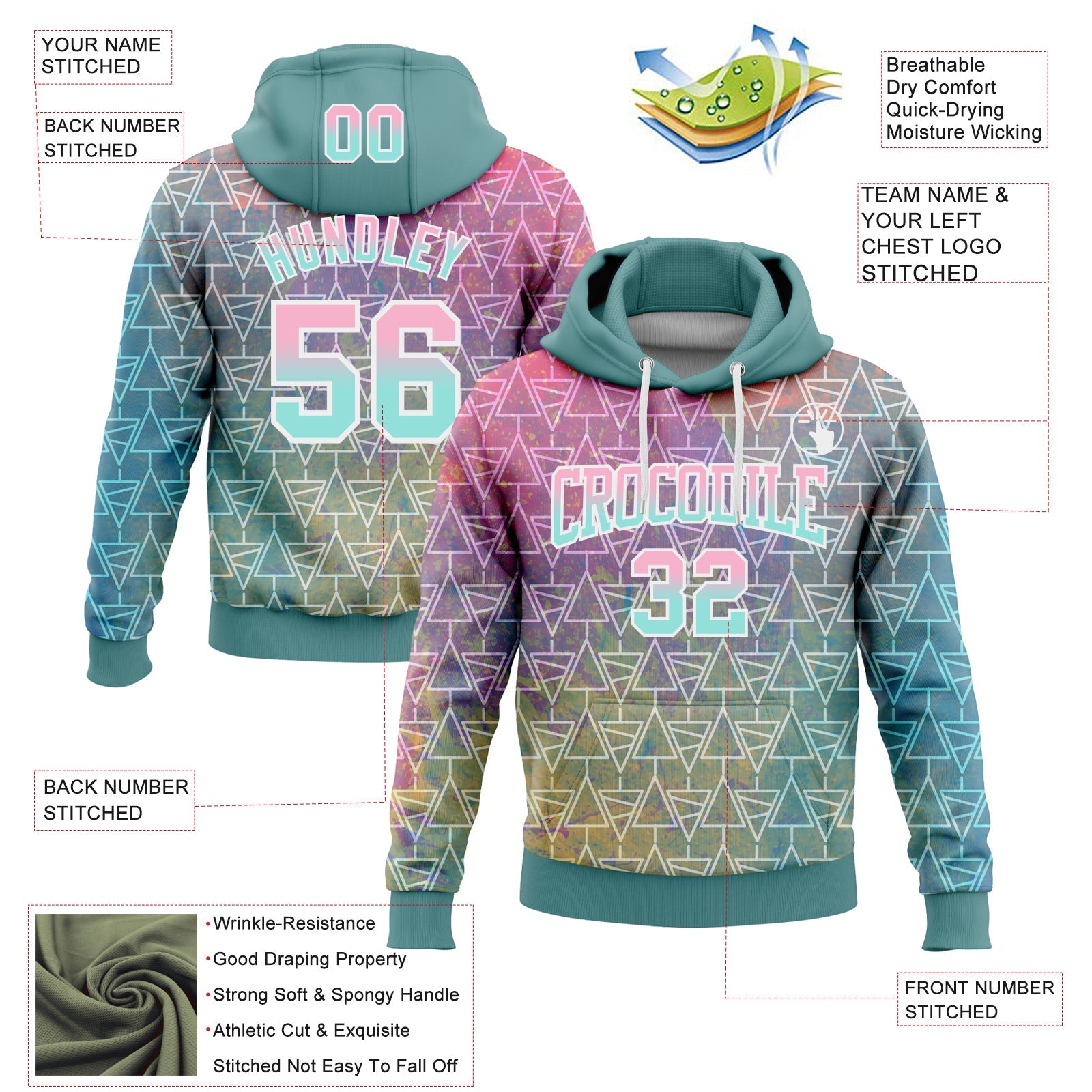 Custom Stitched Shadow Blue Light Pink-Ice Blue Fade 3D Pattern Design Geometric Triangle Shapes Sports Pullover Sweatshirt Hoodie view 2