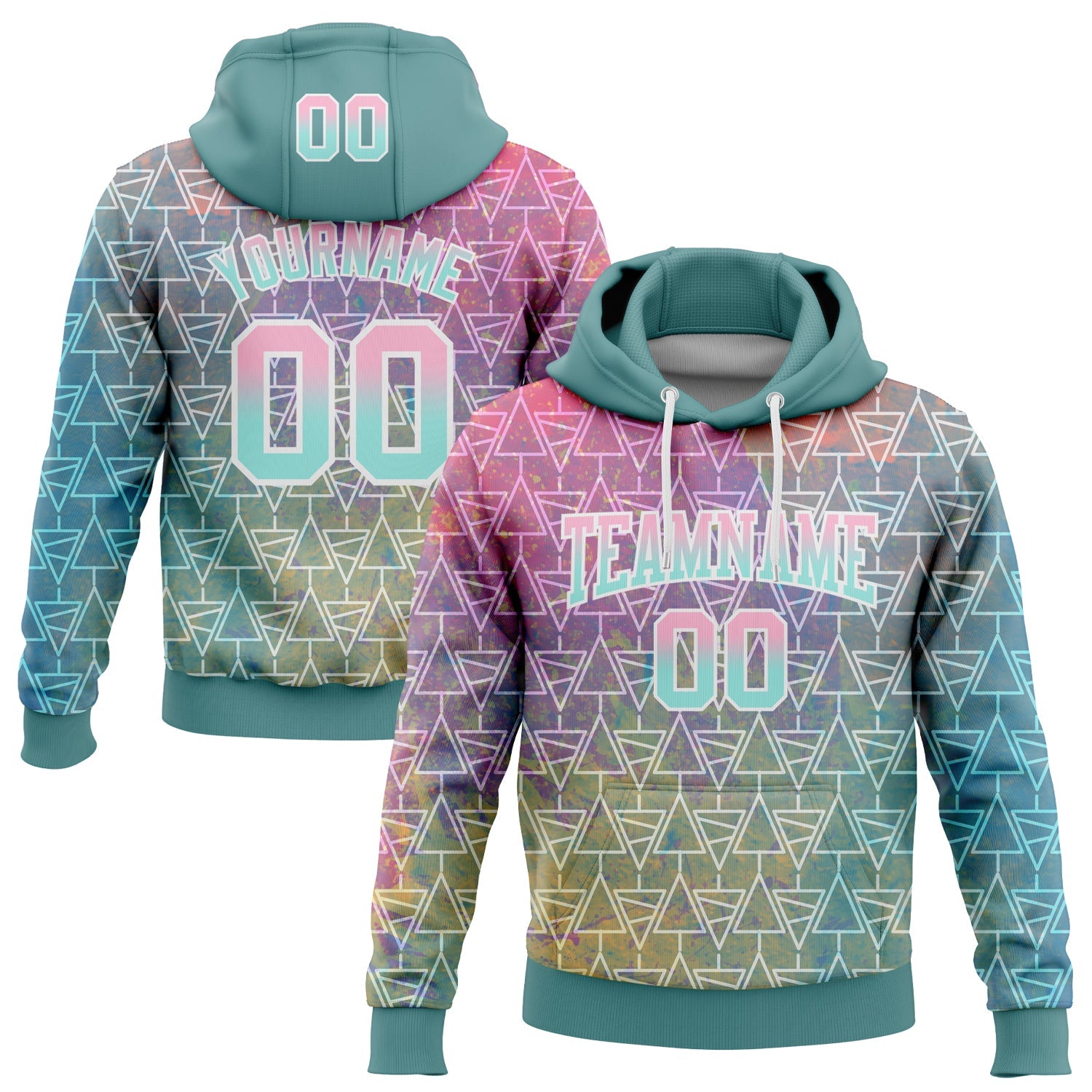 Custom Stitched Shadow Blue Light Pink-Ice Blue Fade 3D Pattern Design Geometric Triangle Shapes Sports Pullover Sweatshirt Hoodie - Main View