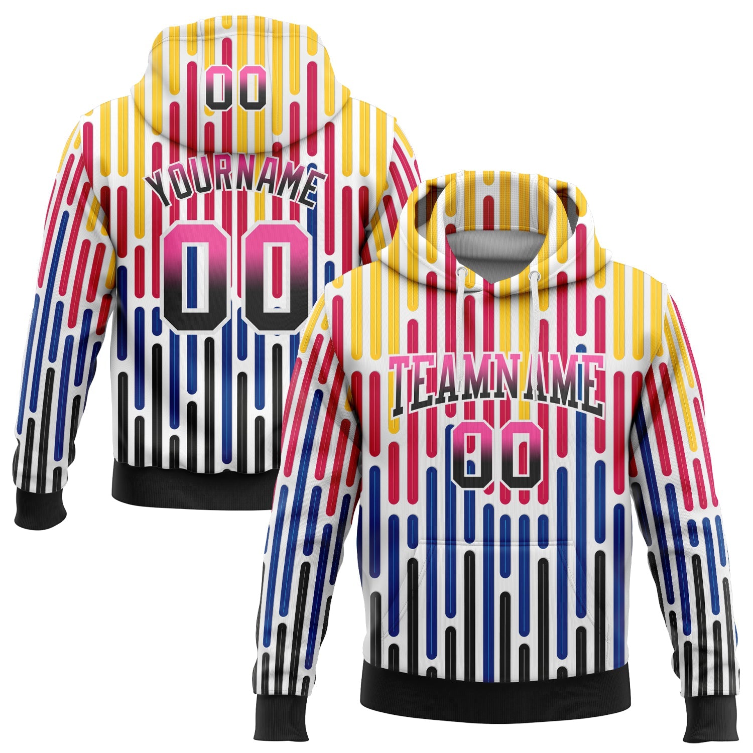 Custom Stitched White Pink-Black Fade 3D Pattern Design Colorful Stripes Shapes Sports Pullover Sweatshirt Hoodie - Main View