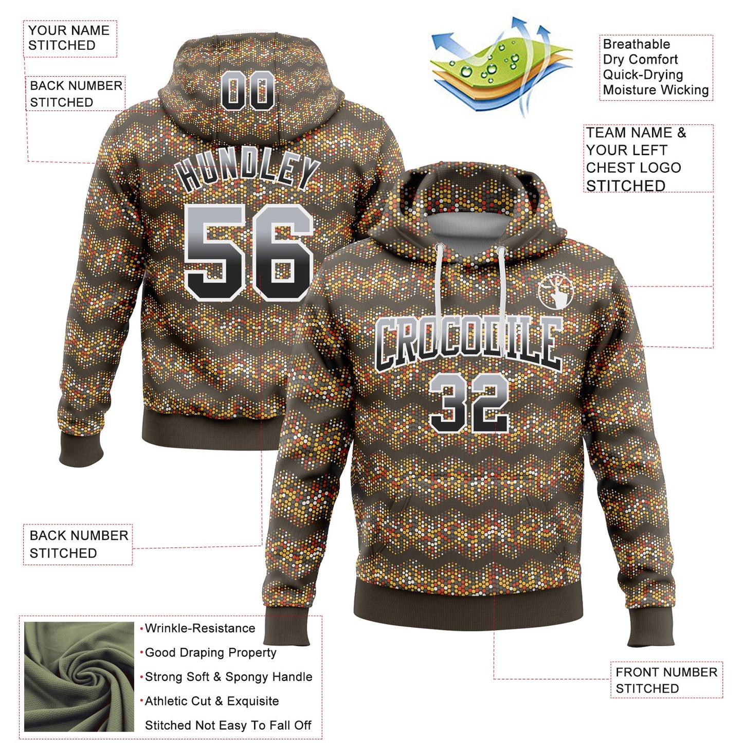 Custom Stitched Brown Gray-Black Fade 3D Pattern Design Colorful Circle Shapes Sports Pullover Sweatshirt Hoodie view 2