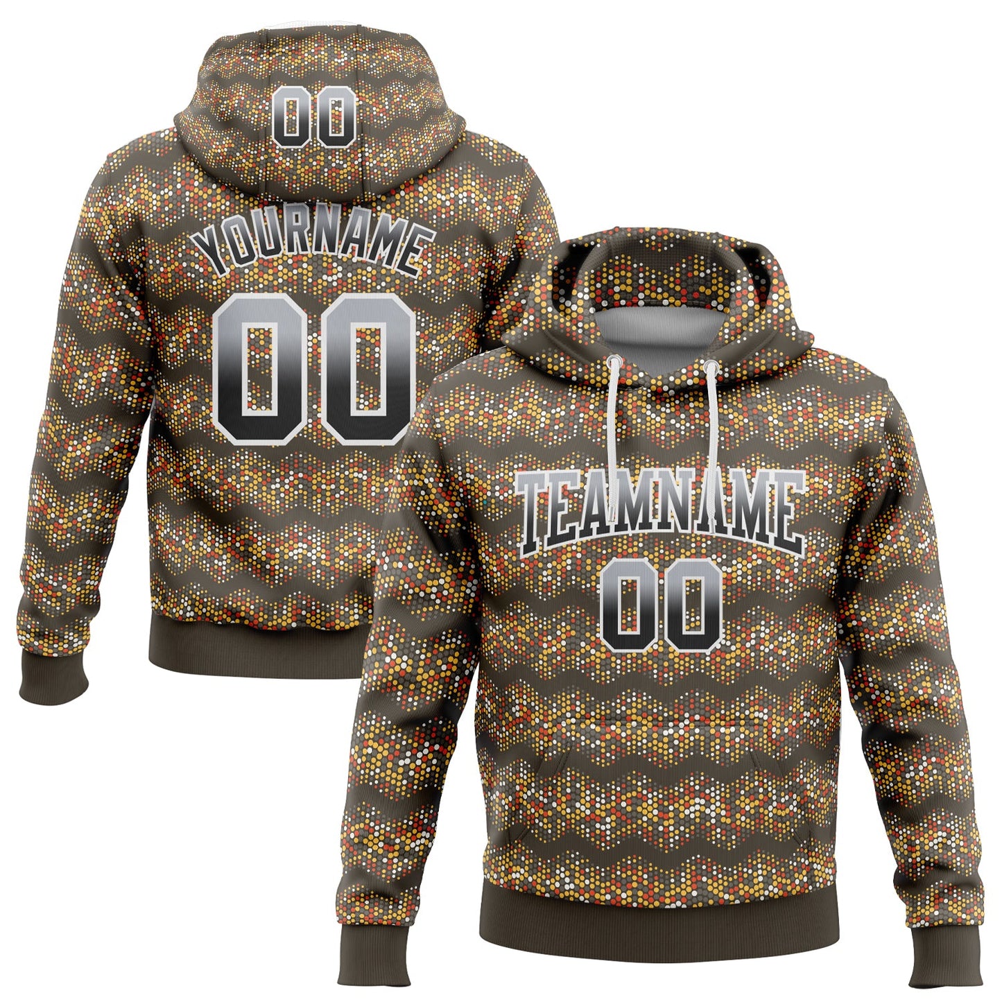 Custom Stitched Brown Gray-Black Fade 3D Pattern Design Colorful Circle Shapes Sports Pullover Sweatshirt Hoodie - Main View