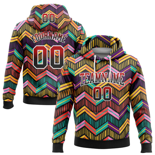 Custom Stitched Black Red-White Fade 3D Pattern Design Colorful Stripes Shapes Sports Pullover Sweatshirt Hoodie - Main View
