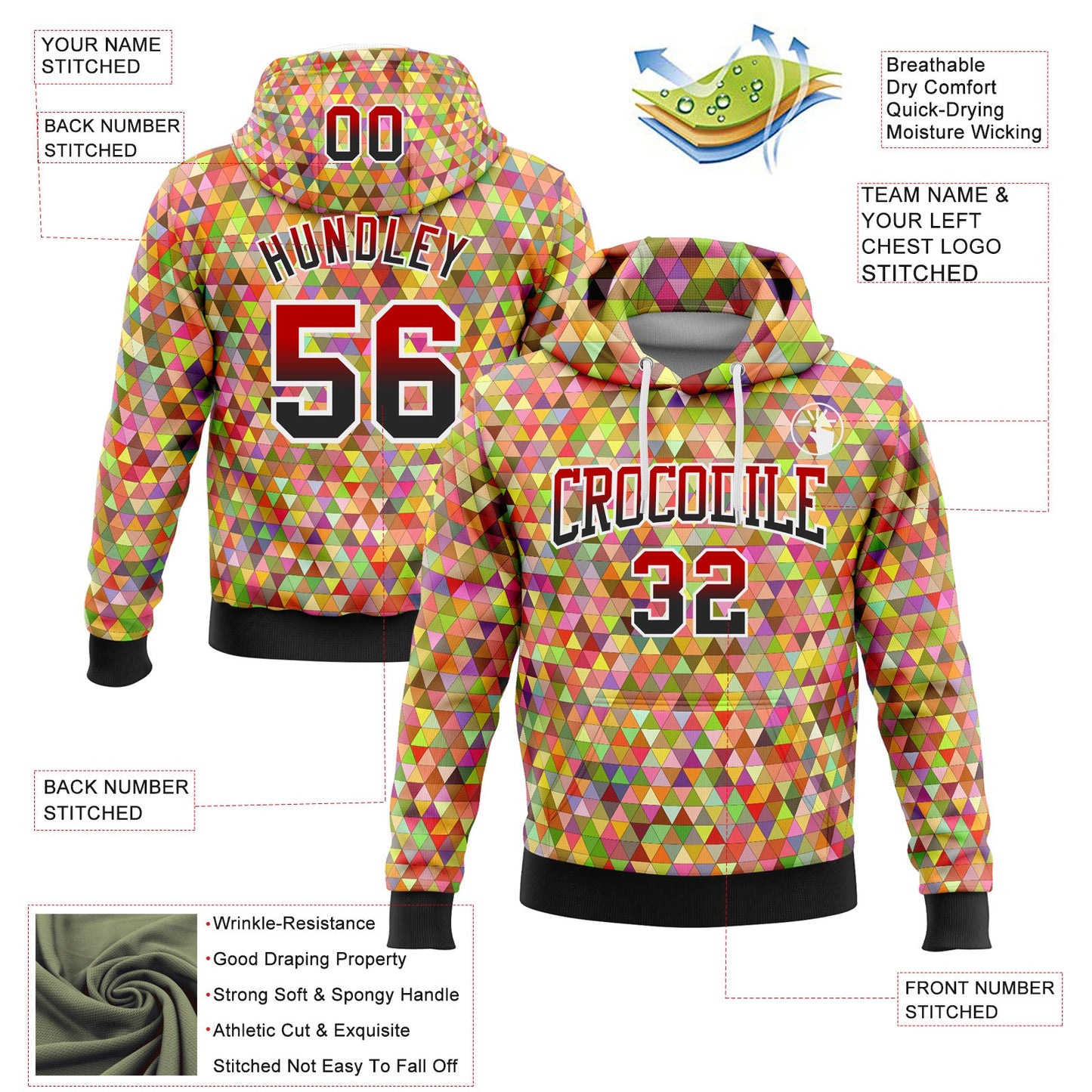 Custom Stitched Gold Red-Black Fade 3D Pattern Design Geometric Triangle Shapes Sports Pullover Sweatshirt Hoodie view 2