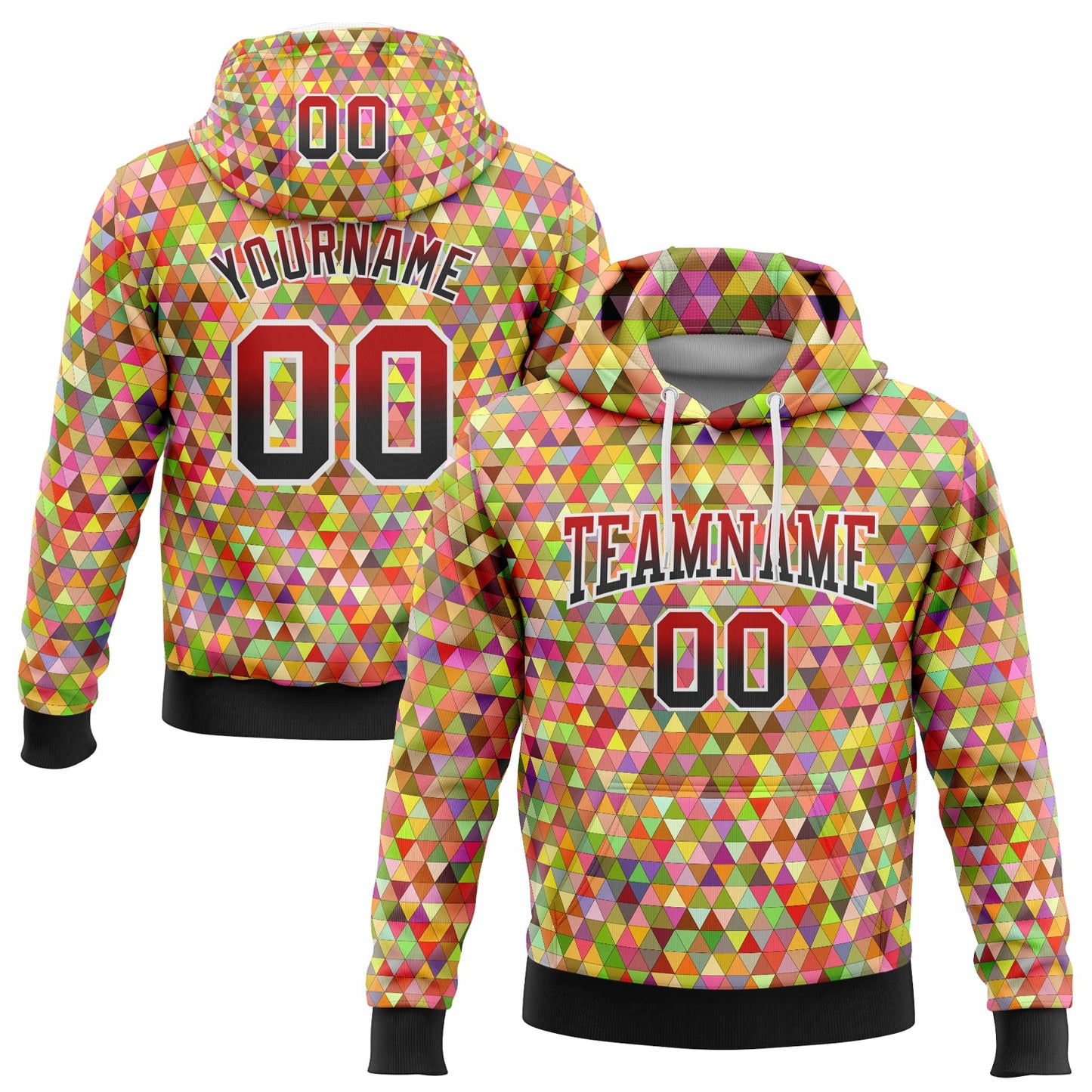 Custom Stitched Gold Red-Black Fade 3D Pattern Design Geometric Triangle Shapes Sports Pullover Sweatshirt Hoodie - Main View
