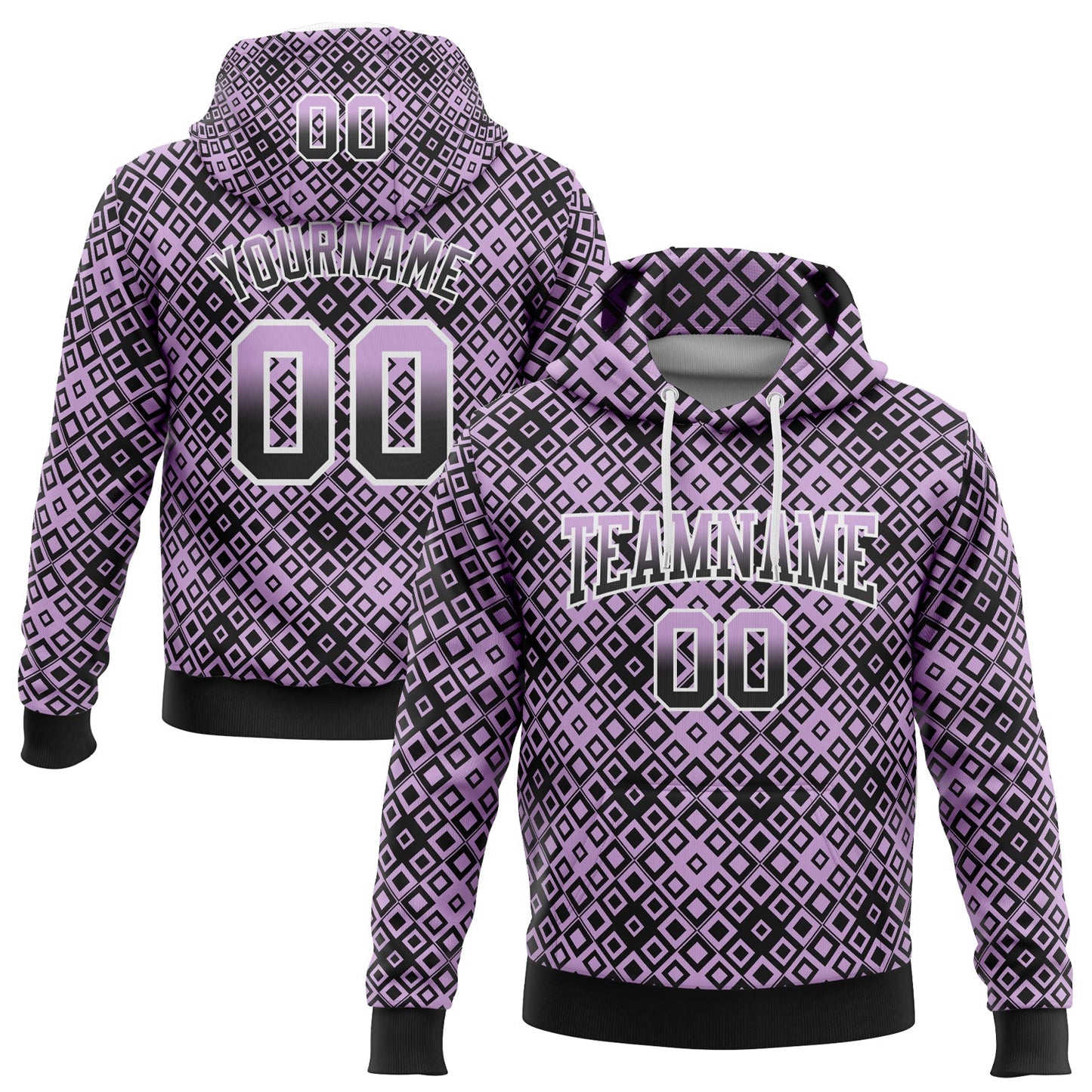 Custom Stitched Light Purple Black-White 3D Pattern Design Geometric Gradient Square Shapes Sports Pullover Sweatshirt Hoodie - Main View