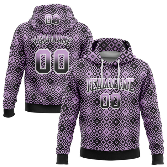 Custom Stitched Light Purple Black-White 3D Pattern Design Geometric Gradient Square Shapes Sports Pullover Sweatshirt Hoodie - Main View
