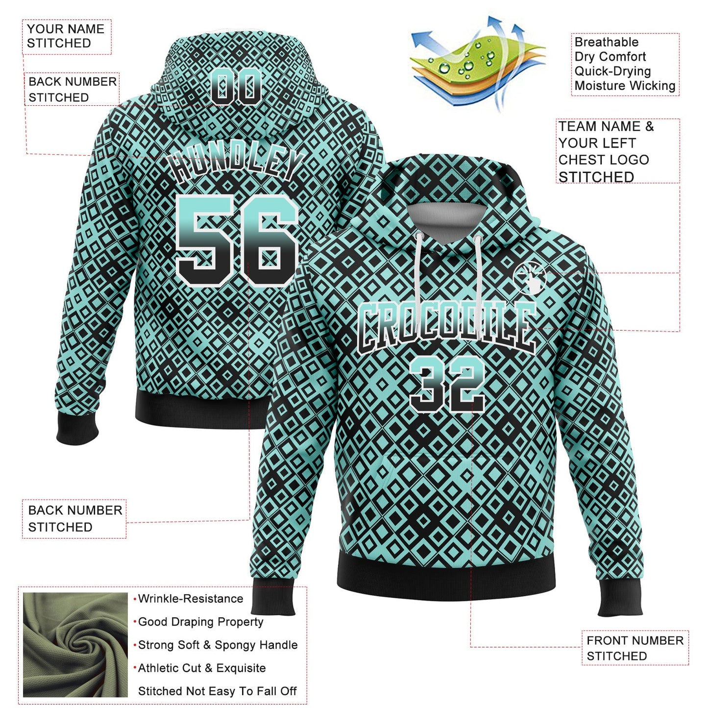 Custom Stitched Ice Blue Black-White 3D Pattern Design Geometric Gradient Square Shapes Sports Pullover Sweatshirt Hoodie view 2