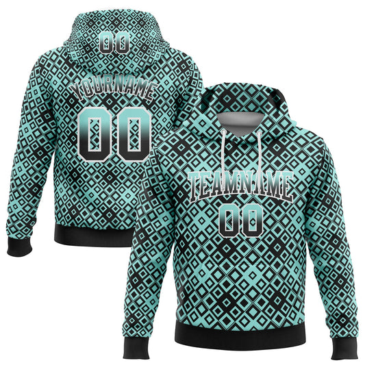 Custom Stitched Ice Blue Black-White 3D Pattern Design Geometric Gradient Square Shapes Sports Pullover Sweatshirt Hoodie - Main View