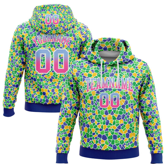 Custom Stitched Green Light Blue Pink-Royal Fade 3D Pattern Design Geometric Shapes Sports Pullover Sweatshirt Hoodie - Main View