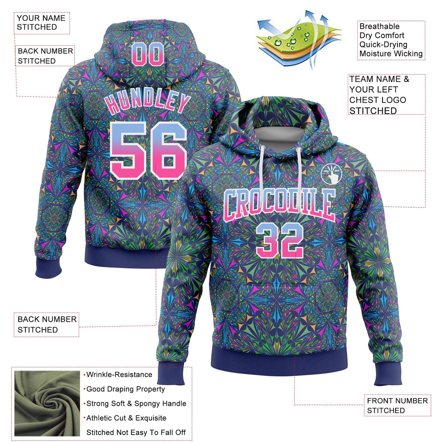 Custom Stitched Royal Light Blue-Pink Fade 3D Pattern Design Geometric Fractal Shapes Sports Pullover Sweatshirt Hoodie view 2