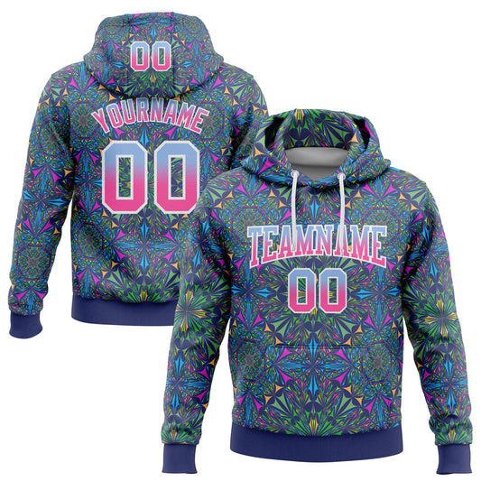 Custom Stitched Royal Light Blue-Pink Fade 3D Pattern Design Geometric Fractal Shapes Sports Pullover Sweatshirt Hoodie - Main View