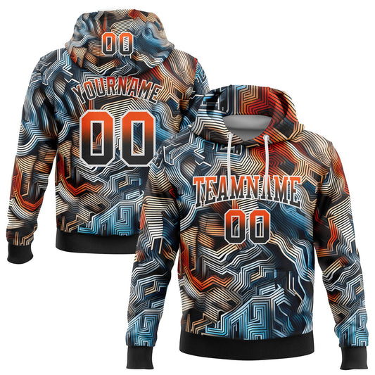 Custom Stitched Black Orange-White Fade 3D Pattern Design Colorful Line Shapes Sports Pullover Sweatshirt Hoodie - Main View