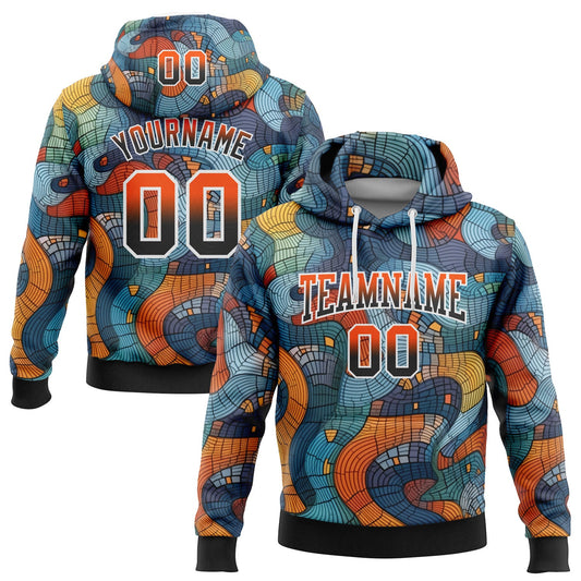 Custom Stitched Black Orange-White Fade 3D Pattern Design Colorful Curve Shapes Sports Pullover Sweatshirt Hoodie - Main View