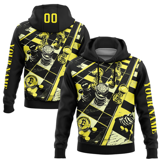 Custom Black Light Yellow 3D Chess International Chess Day Sports Pullover Sweatshirt Hoodie - Main View