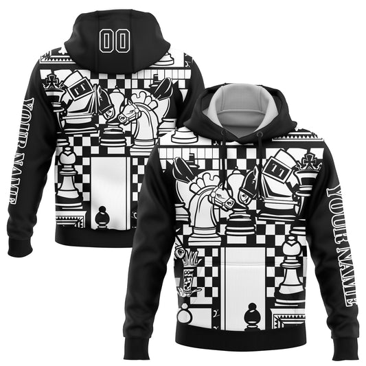 Custom Black White 3D Chess International Chess Day Sports Pullover Sweatshirt Hoodie - Main View