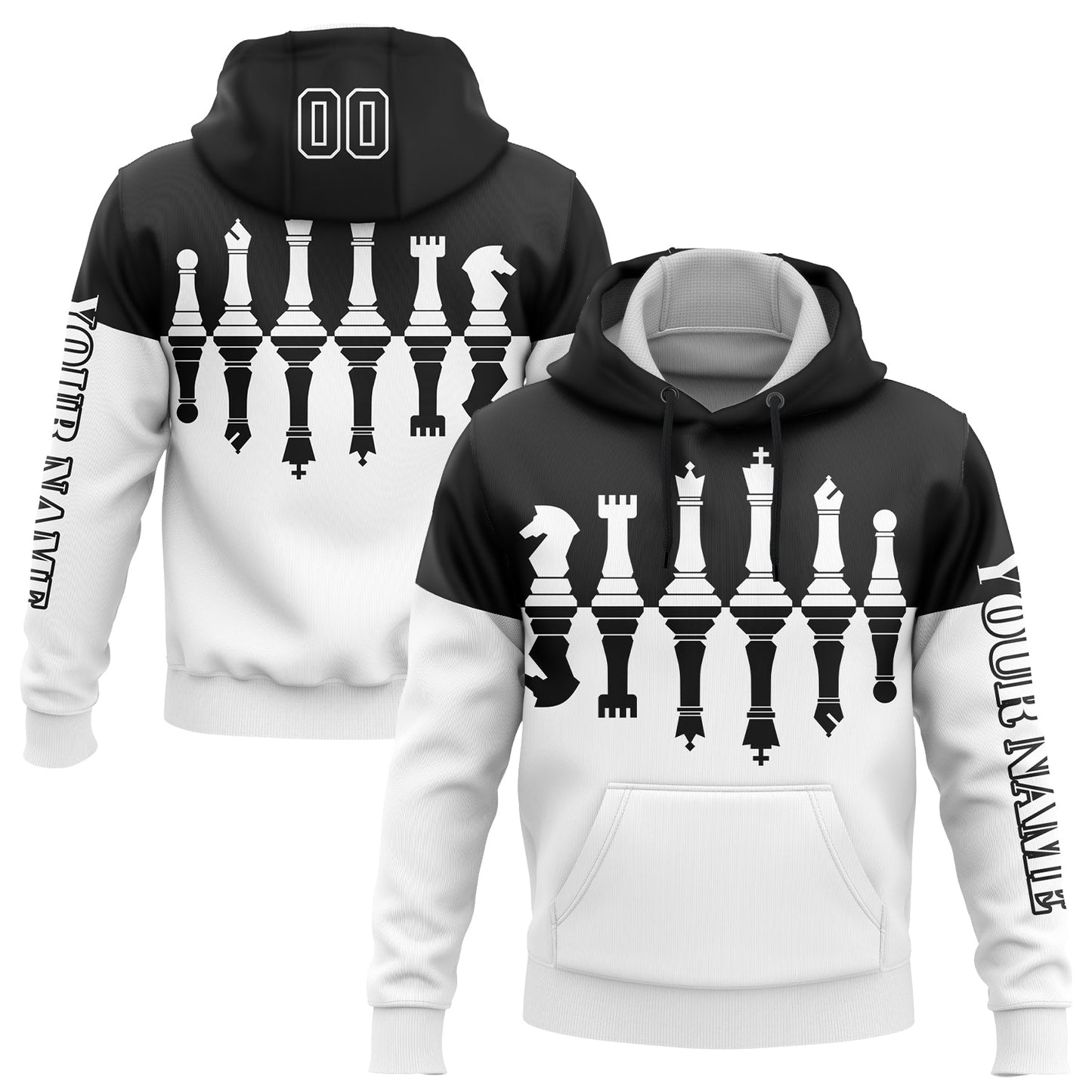 Custom Black White 3D Chess International Chess Day Sports Pullover Sweatshirt Hoodie - Main View
