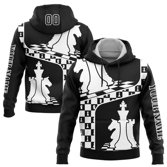 Custom Black White 3D Chess International Chess Day Sports Pullover Sweatshirt Hoodie - Main View
