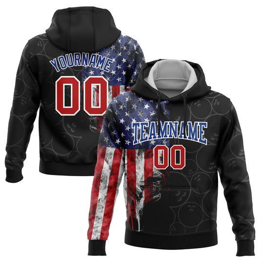 Custom Stitched Black Red-Royal 3D American Flag Bowling Sports Pullover Sweatshirt Hoodie - Main View