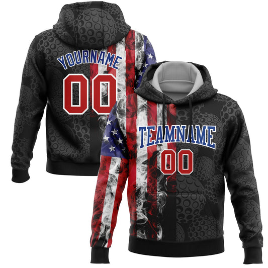 Custom Stitched Black Red-Royal 3D Golf Ball American Flag Sports Pullover Sweatshirt Hoodie - Main View