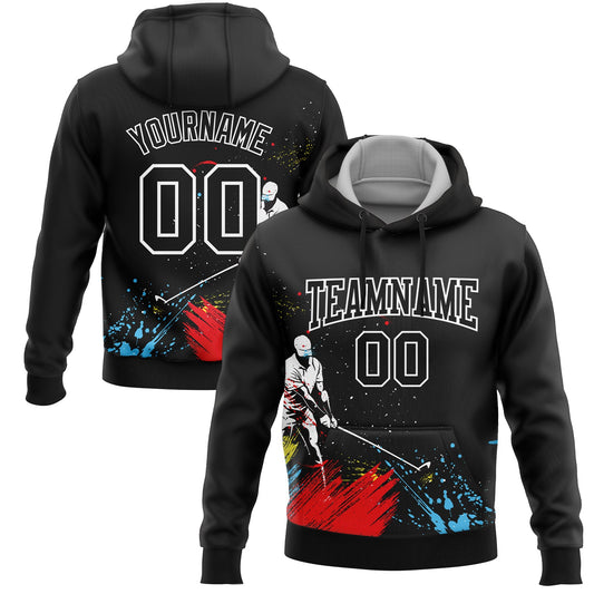 Custom Stitched Black White 3D Golfing Golf Sports Pullover Sweatshirt Hoodie - Main View