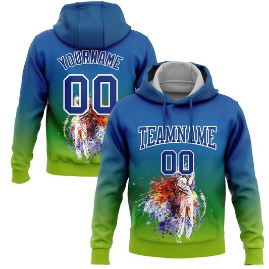 Custom Stitched Royal Neon Green-White 3D Golfing Golf Ball Sports Pullover Sweatshirt Hoodie - Main View